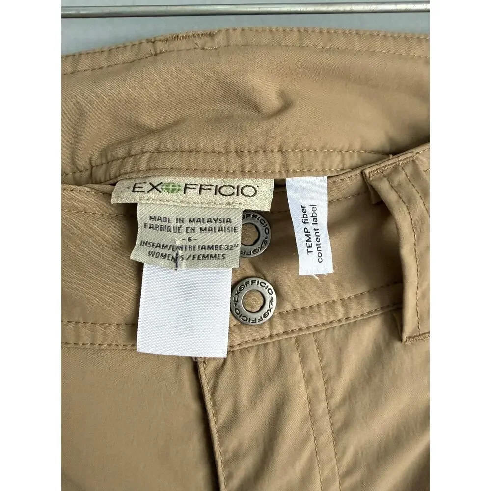 ExOfficio Women's Khaki Cargo Hiking Pants Size 6 Lightweight Travel Zip Pocket - Picture 3 of 8